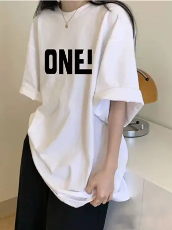 美式复古仿棉短袖t恤女夏季2023新款宽松oversize半截袖潮牌上衣商品大图