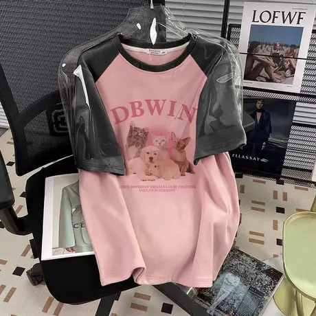 国潮插肩短袖t恤女大码oversize宽松小个子设计ins别致漂亮上衣夏商品大图