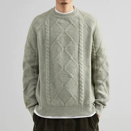 奕飏粗针麻花加厚毛衣男士2022冬季潮流宽松针织衫慵懒风日系毛衫图片