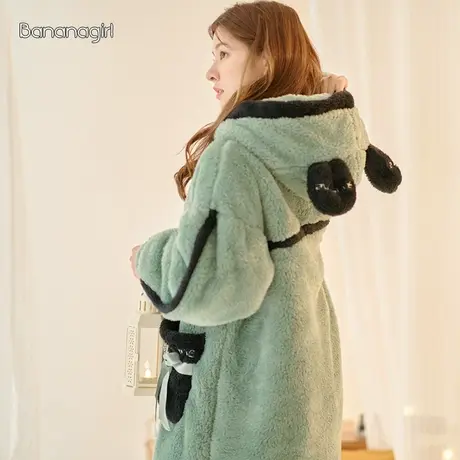 Bananagirl睡衣女秋冬珊瑚绒保暖加厚套装睡袍女秋冬长款可外穿女商品大图