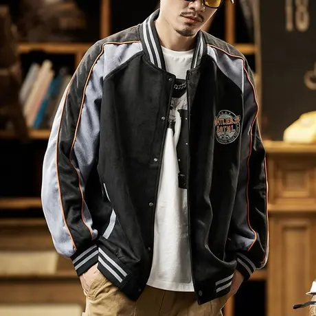 休闲上新美式夹克外套宽松潮流棒球服宽松秋冬百搭大码男装外套图片