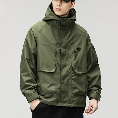 秋冬新款保暖防风夹克2024年新款男士高端户外连帽冲锋衣外套上衣商品大图