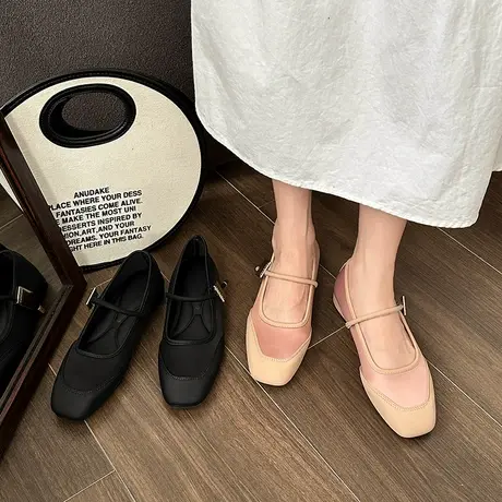 玛丽珍鞋女鞋子2023年新款春秋季复古浅口方头温柔配裙子气质单鞋商品大图