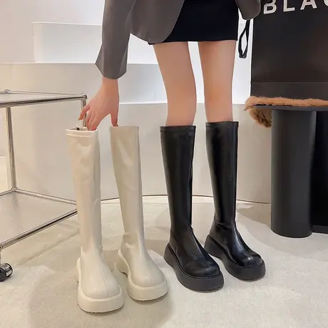 不过膝小个子长靴女2024年新款秋冬季白色厚底马丁靴高筒骑士靴子商品大图
