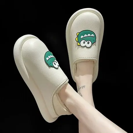 防水棉拖鞋女冬季可爱小恐龙室内居家厚底加绒保暖情侣包跟棉鞋男商品大图