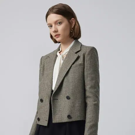 LANCY/朗姿羊毛冬季新款高级感通勤OL西装格纹外套女西服奥莱商品大图
