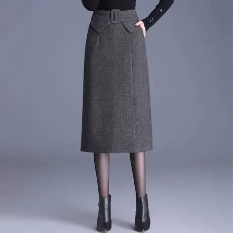 厚款半身裙女秋冬高腰灰色通勤包臀裙2023新款显瘦中长款一步裙子图片