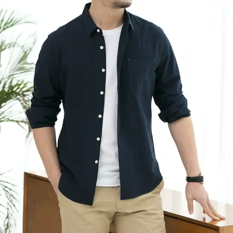 格慕施长袖衬衫男士秋季新款竹节布大码宽松休闲纯棉青年衬衣男装图片