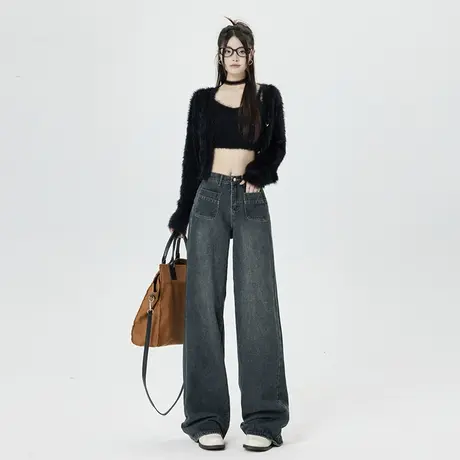 高腰阔腿牛仔裤女春秋2024年新款梨形身材显瘦直筒宽松垂感拖地裤商品大图