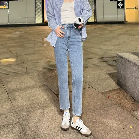 唐狮春秋季新款牛仔裤女弹力烟管裤显瘦潮流百搭直筒九分裤子女商品大图