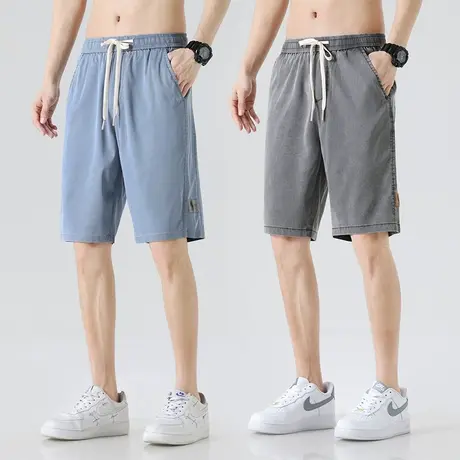 天丝牛仔短裤男款五分裤超薄休闲冰丝中裤直筒宽松六分弹力马裤子商品大图