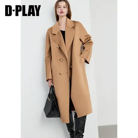 DPLAY冬新轻奢琎口重磅羊毛气质通勤驼色中长款双面呢大衣图片