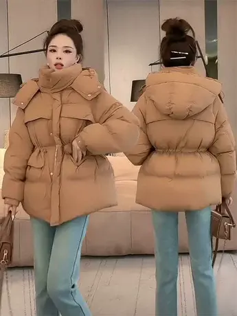 韩版短款连帽羽绒服女士2023冬季新款时尚宽松小个子鸭绒保暖外套商品大图