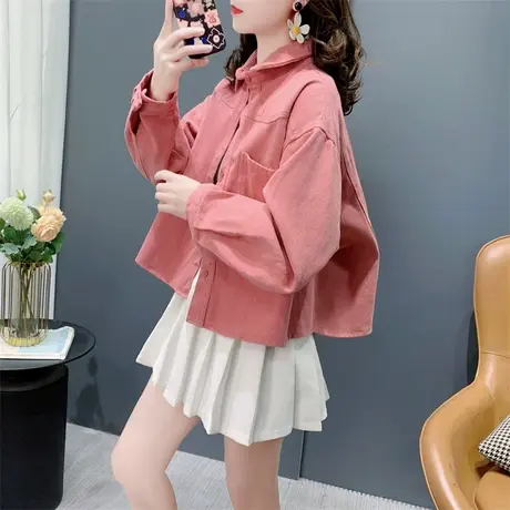 短款小个子牛仔外套女春季2024年新款宽松休闲百搭糖果色夹克上衣商品大图