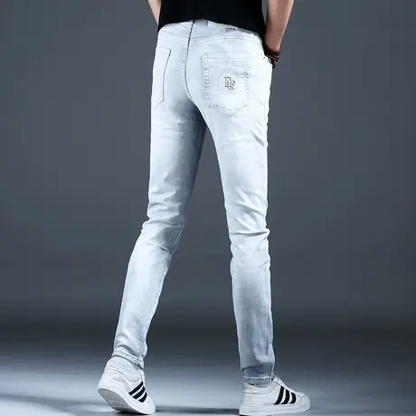 2024新款春秋高级浅色灰色牛仔裤男款小脚修身高端潮牌裤子男休闲商品大图