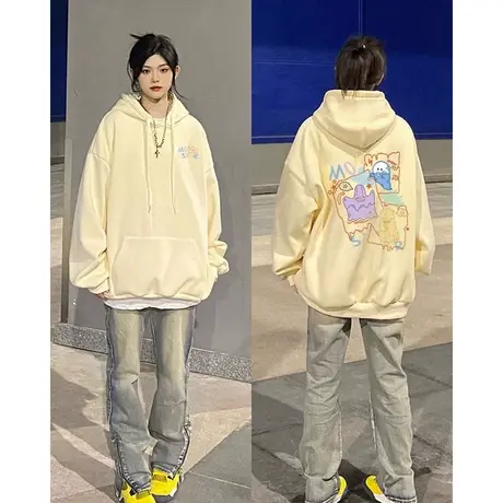 美式复古连帽卫衣女春秋冬薄款设计感宽松韩版慵懒风上衣加绒外套图片