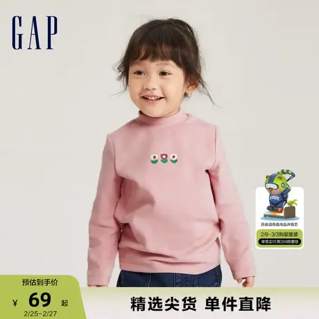 Gap女幼童春秋LOGO半高领磨毛长袖T恤儿童装洋气时髦上衣788861商品大图