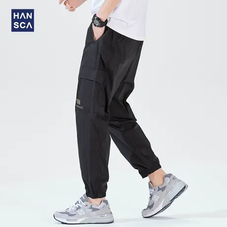 汉斯卡冰丝休闲裤男夏季新款潮牌宽松束脚百搭大码工装哈伦九分裤图片