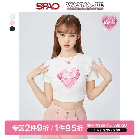 【Wanna.B】SPAO女士春季新款印花短袖短款T恤衫SPRWD23D01商品大图