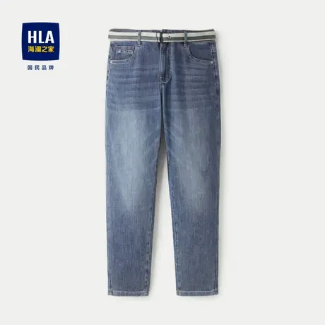 HLA/海澜之家锥形牛仔裤24春夏新款时尚腰带款水洗九分裤子男士图片