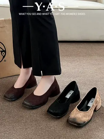 法式晚风浅口粗高跟鞋女2024春秋新款复古美拉德不累脚小皮鞋单鞋图片