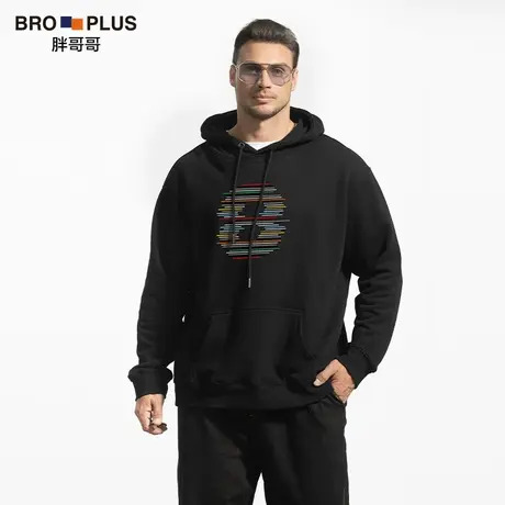 胖哥哥大码卫衣男重磅纯棉宽松潮流运动连帽衫胖子加肥加大秋季款图片