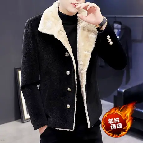 男士潮牌冬装保暖加绒外套翻领短款防水貂绒风衣帅气男装加厚大衣图片