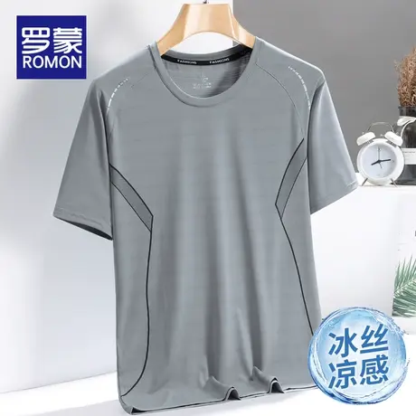 罗蒙男士短袖t恤男2024新款潮牌圆领冰丝体恤夏季薄款休闲上衣服图片