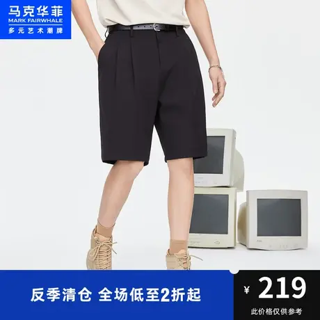 马克华菲褶裥弹力短裤男23夏季新款可调节腰扣时尚休闲通勤五分裤图片