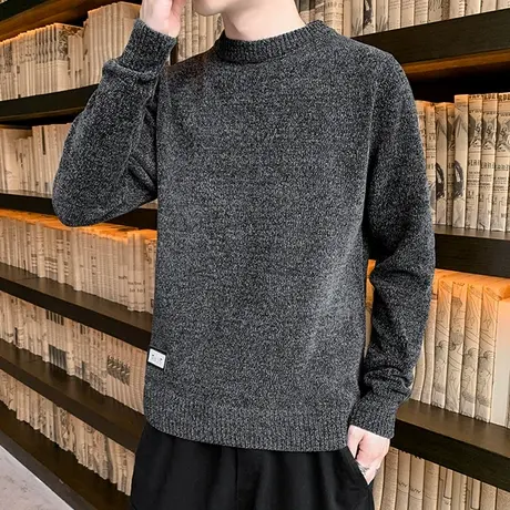 圆领毛衣男韩版潮流2023新款线衣服男士秋冬装休闲宽松针织衫外套图片
