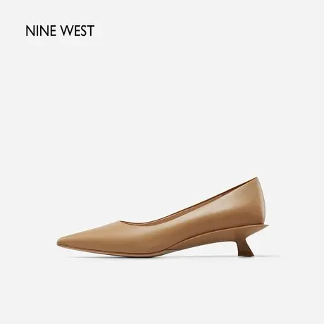 Nine West/玖熙猫跟单鞋女2023年秋季新款尖头牛皮革纯色中跟女鞋商品大图