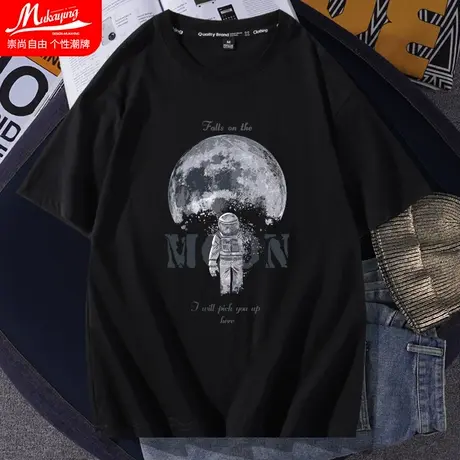 nasa宇航员春夏款短袖t恤男2023年圆领纯棉宽松ins内搭打底半袖衫图片