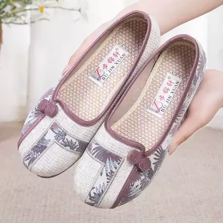 春夏季妈妈鞋老北京布鞋女绣花鞋中老年人平底舒适软底民族风单鞋商品大图