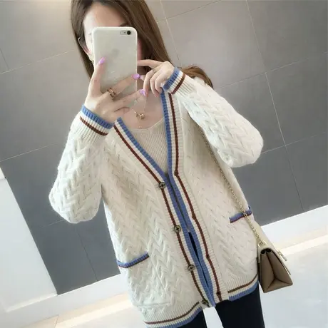 春秋装新款韩版潮宽松复古百搭针织衫开衫女慵懒风网红毛衣外套图片