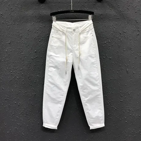 白色时尚休闲裤女士ins潮2023春夏新款宽松显瘦牛仔裤哈伦萝卜裤图片