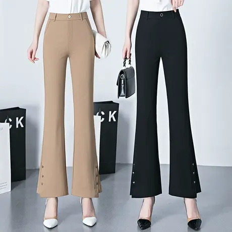 喇叭裤女夏季薄款裤子2023新款垂感高腰显瘦休闲微喇开叉时尚女裤商品大图