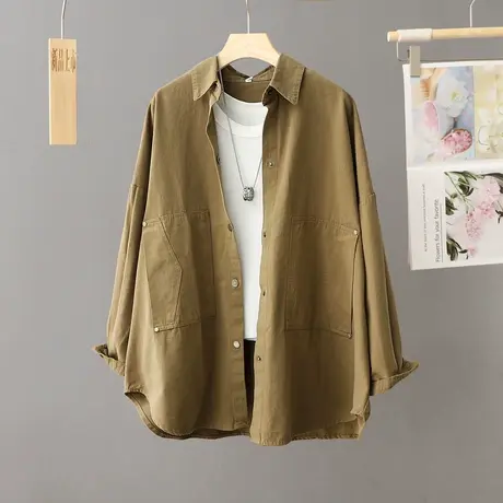 中长款宽松休闲衬衫外套女士春秋季2023新款大码衬衣开衫外搭上衣商品大图