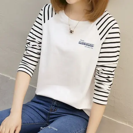 纯棉插肩袖长袖t恤女士宽松内搭打底衫秋装2022年新款印花上衣服图片