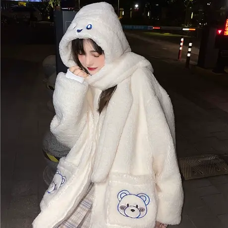 羊羔毛卫衣女2021秋冬小个子宽松韩版chic港风加绒加厚外套潮ins商品大图