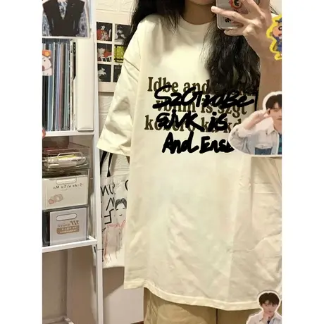 纯棉设计感印花字母短袖t恤女夏季新款小众宽松半袖休闲百搭上衣商品大图