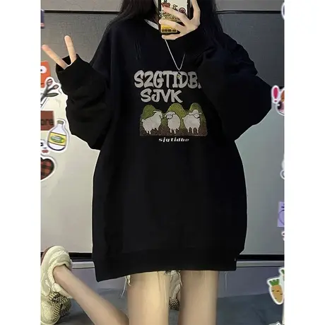 设计感卫衣女2022新款秋冬加绒加厚ins潮牌小众高街宽松大码上衣图片