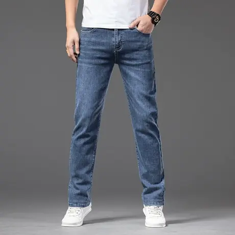 新款宽松直筒牛仔裤男弹力休闲春季百搭长裤透气薄款加肥加大码图片