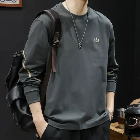 秋季长袖t恤男纯棉潮牌宽松大码2023新款男士重磅潮流内搭春秋款图片