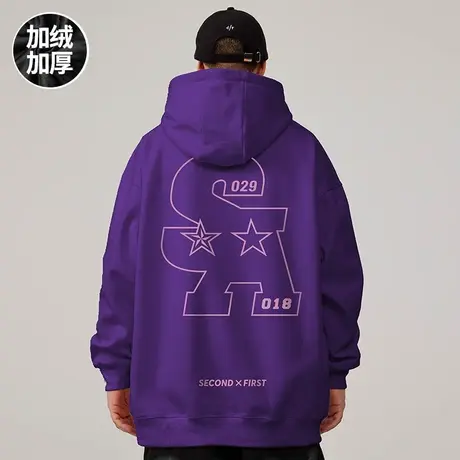 美式oversize港风连帽卫衣男潮牌ins潮流大码男装秋冬季加绒加厚商品大图