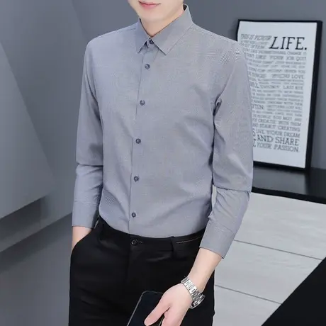 男士衬衫长袖春秋季高级感2023新款条纹衬衣修身潮流时尚休闲寸衫商品大图