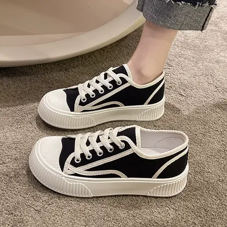 帆布鞋女夏款2023年春季新款百搭ulzzang厚底透气运动板鞋饼干鞋商品大图