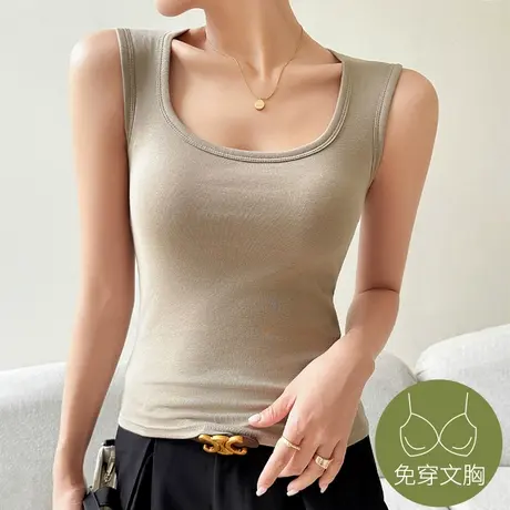 工字背心女带胸垫内搭宽肩带吊带2024夏新款打底上衣遮副乳可外穿图片