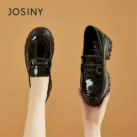 Josiny/卓诗尼厚底松糕乐福鞋女款2024春季新款英伦风黑色小皮鞋商品大图