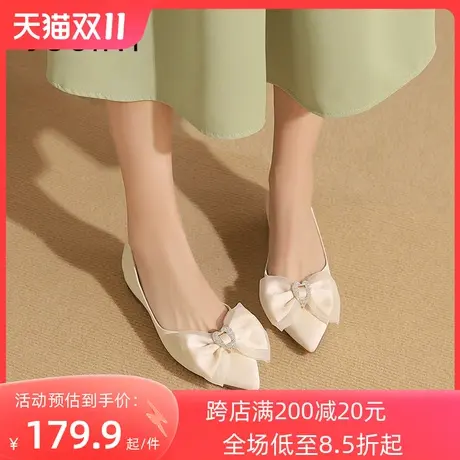 卓诗尼2023秋季新款蝴蝶结单鞋时尚舒适休闲软底鞋潮流尖头小皮鞋图片