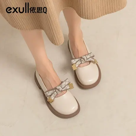 exull依思q冬季小皮鞋女鞋2023秋款商场同款乐福鞋英伦单鞋蝴蝶结商品大图